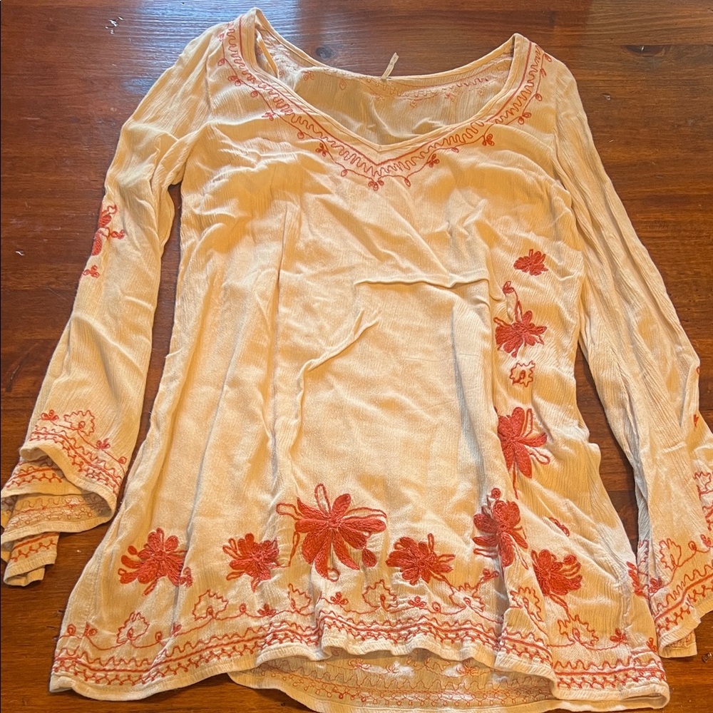Embroidered free people Cream and Red Women's Top